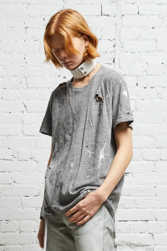 R13 Sale Women DESTROYED BOY T 8211 HEATHER GREY