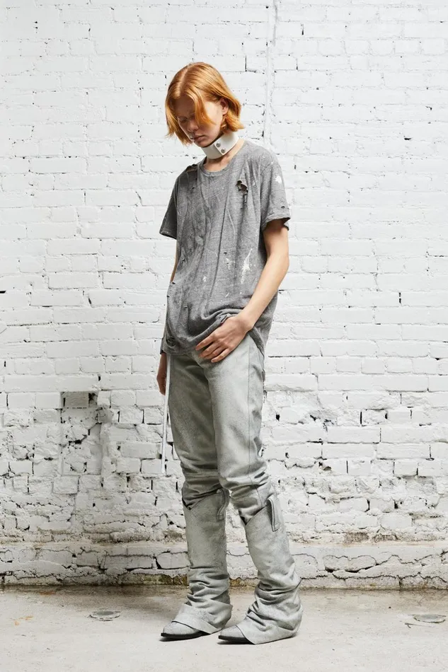 R13 Sale Women DESTROYED BOY T 8211 HEATHER GREY