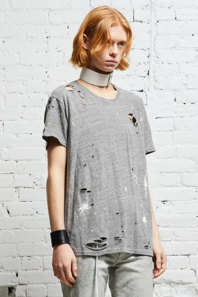 R13 Sale Women DESTROYED BOY T 8211 HEATHER GREY
