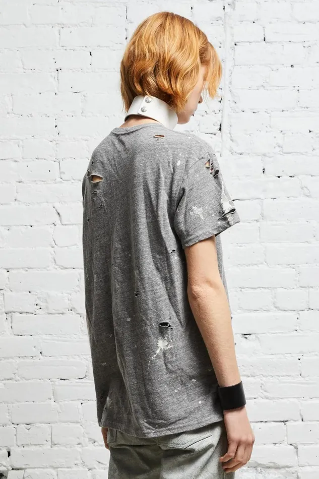 R13 Sale Women DESTROYED BOY T 8211 HEATHER GREY