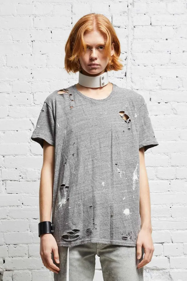 R13 Sale Women DESTROYED BOY T 8211 HEATHER GREY