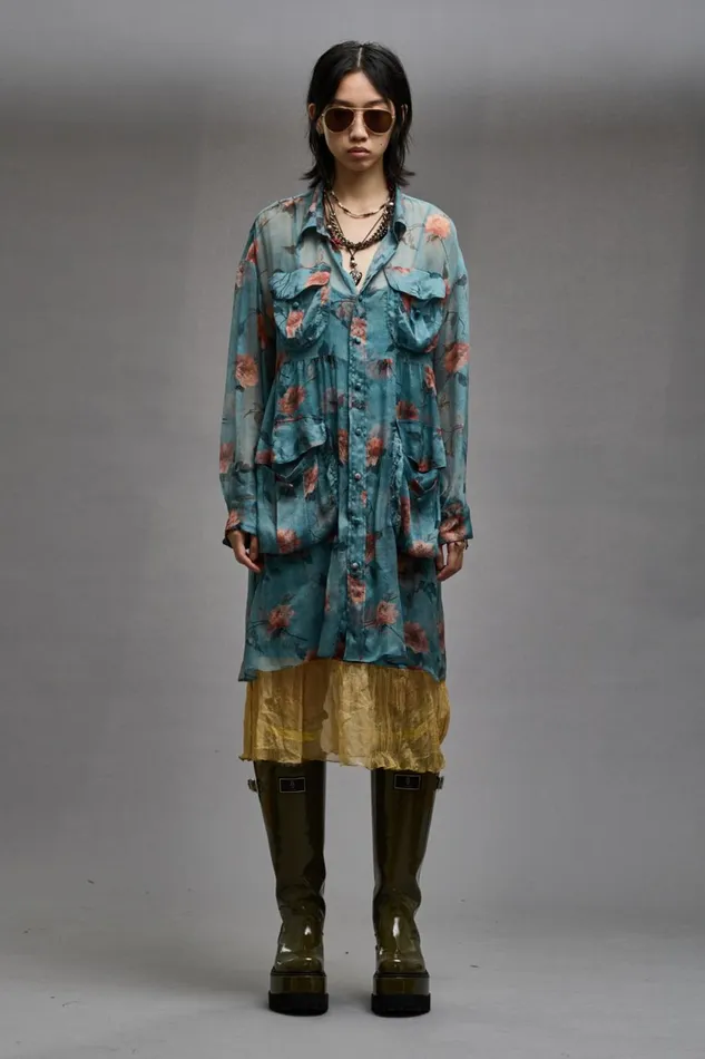 R13 Sale Women DOUBLE LAYER DRESS SET 8211 BLUE FLORAL