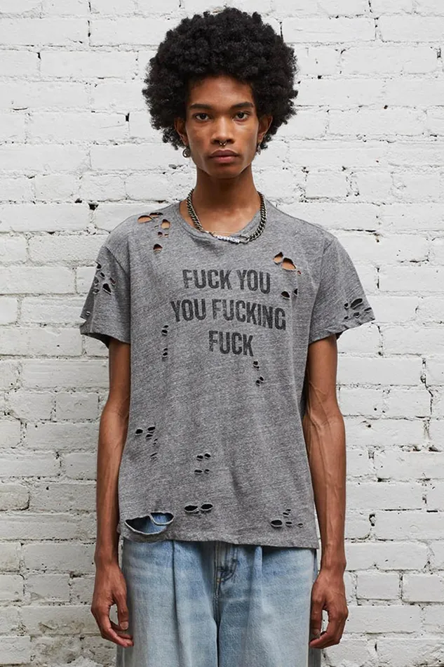 R13 Sale Women FU Ripped Boy T 8211 Heather Grey Denim