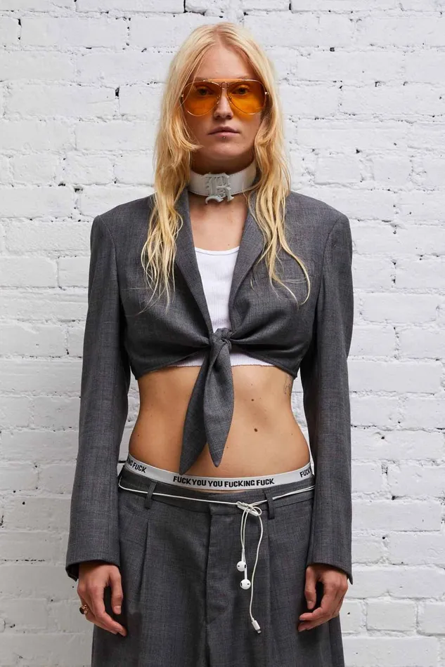 R13 Sale Women FRONT TIE CROPPED BLAZER 8211 GLEN PLAID