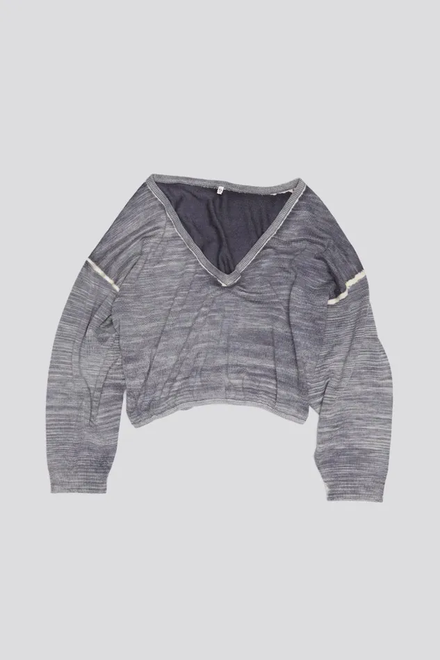 R13 Sale Women GATHERED HEM KNIT VNECK SWEATER 8211 DISTRESSED GREY