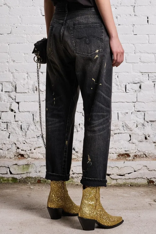 R13 Sale Women GOLD SPLATTER CROSSOVER JEAN 8211 ETON SELVEDGE BLACK