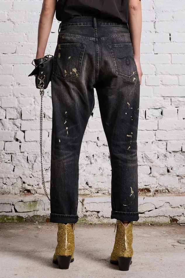 R13 Sale Women GOLD SPLATTER CROSSOVER JEAN 8211 ETON SELVEDGE BLACK