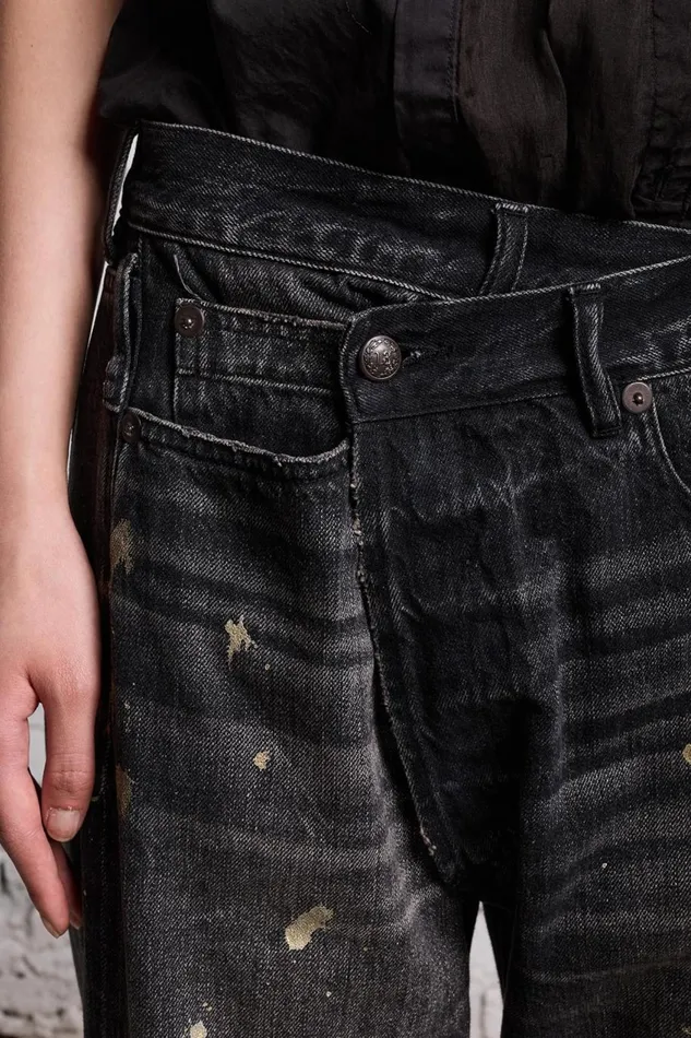 R13 Sale Women GOLD SPLATTER CROSSOVER JEAN 8211 ETON SELVEDGE BLACK