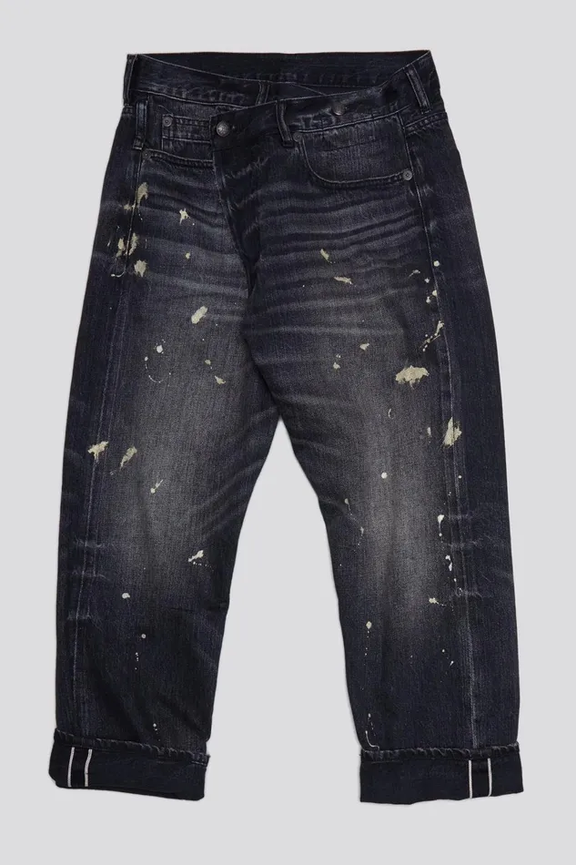 R13 Sale Women GOLD SPLATTER CROSSOVER JEAN 8211 ETON SELVEDGE BLACK
