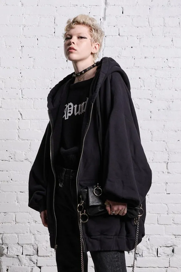 R13 Sale Women JUMBO ZIP HOODIE 8211 BLACK