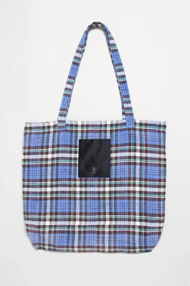 R13 Sale Women MEDIUM TOTE BAG 8211 BLUEGREEN PLAID