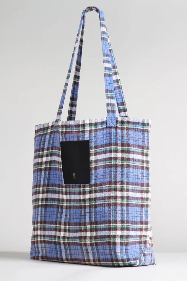 R13 Sale Women MEDIUM TOTE BAG 8211 BLUEGREEN PLAID