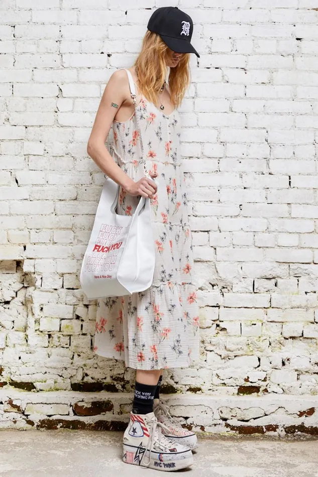R13 Sale Women Midi Slip Dress 8211 Ecru Floral Denim