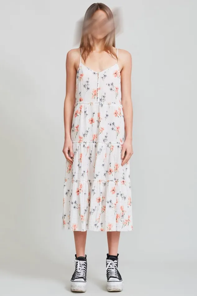 R13 Sale Women Midi Slip Dress 8211 Ecru Floral Denim