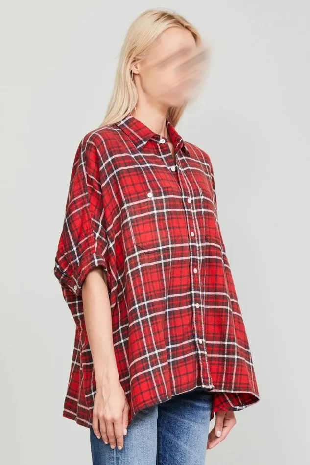 R13 Sale Women OVERSIZED BOXY SHIRT 8211 RED PLAID