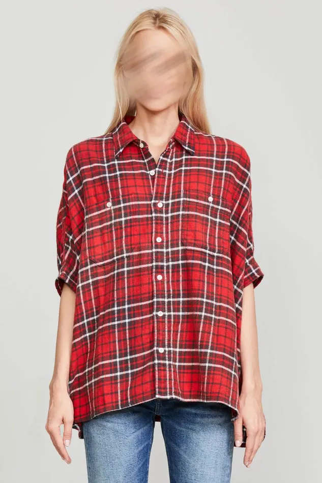 R13 Sale Women OVERSIZED BOXY SHIRT 8211 RED PLAID