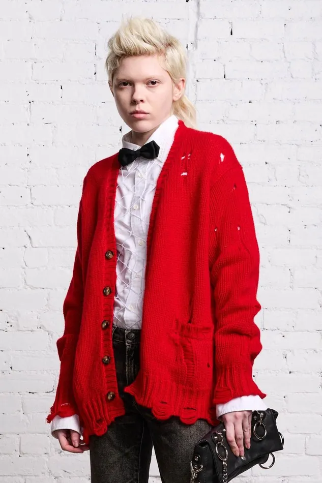 R13 Sale Women OVERSIZED DISTRESSED CARDIGAN 8211 RED CASHMERE