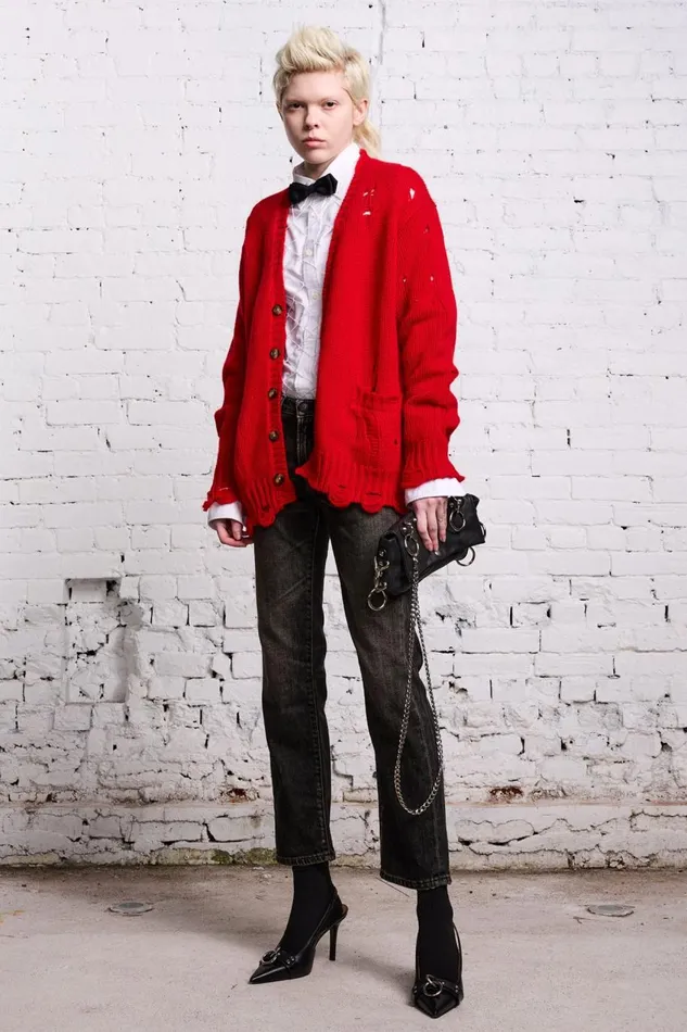 R13 Sale Women OVERSIZED DISTRESSED CARDIGAN 8211 RED CASHMERE