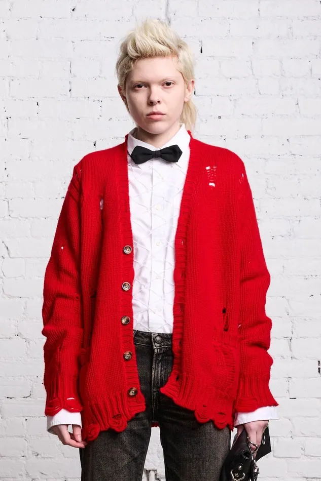 R13 Sale Women OVERSIZED DISTRESSED CARDIGAN 8211 RED CASHMERE