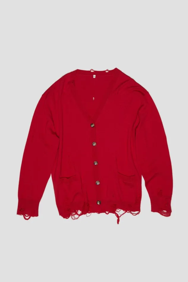 R13 Sale Women OVERSIZED DISTRESSED CARDIGAN 8211 RED CASHMERE