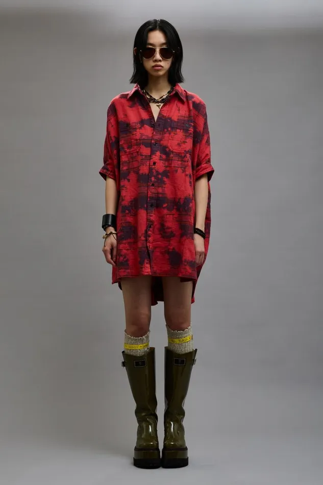 R13 Sale Women OVERSIZED RELAXED SHIRTDRESS 8211 DUSK RED PLAID
