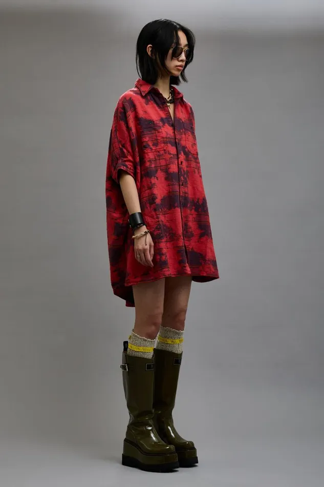 R13 Sale Women OVERSIZED RELAXED SHIRTDRESS 8211 DUSK RED PLAID