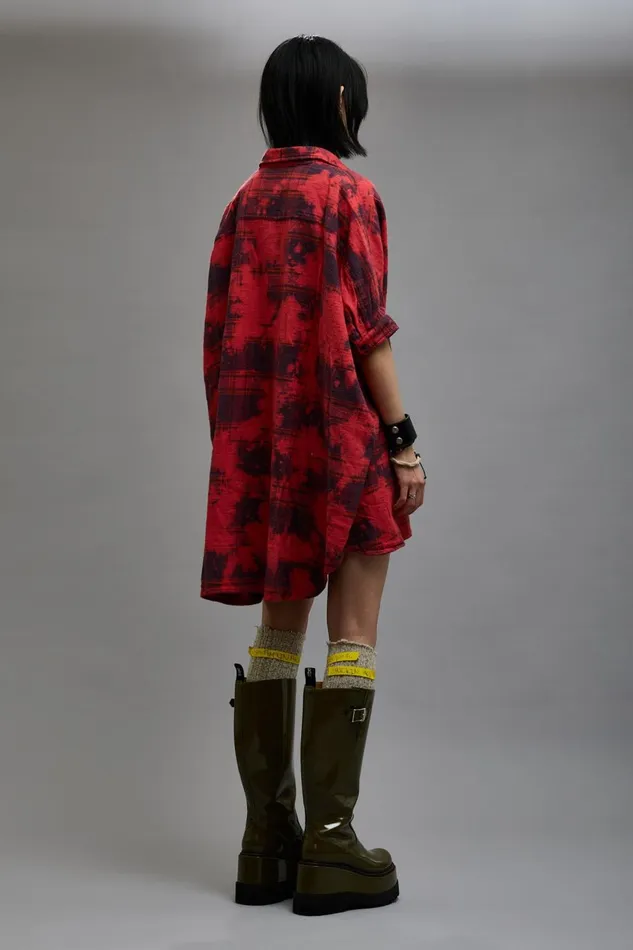 R13 Sale Women OVERSIZED RELAXED SHIRTDRESS 8211 DUSK RED PLAID
