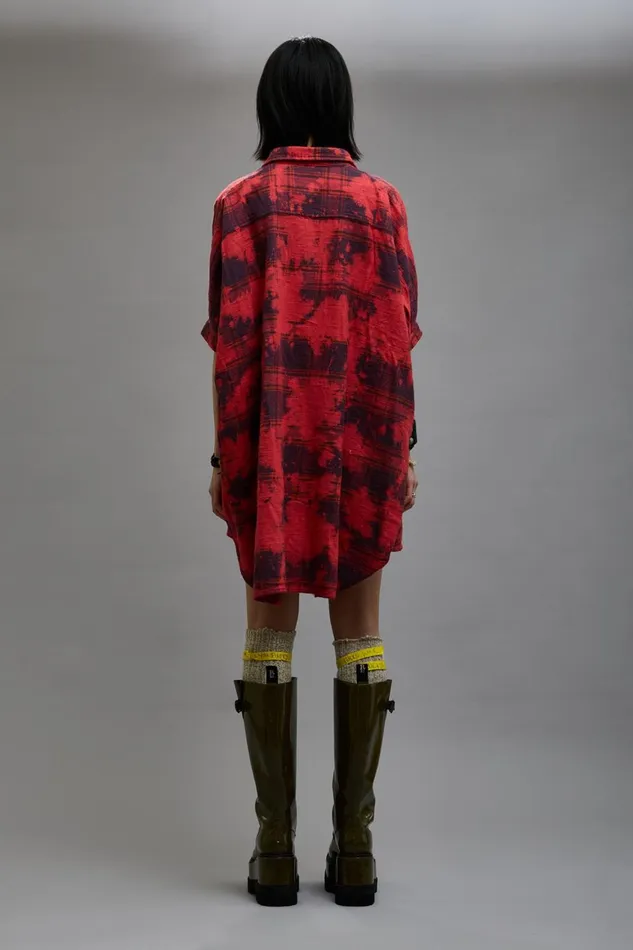 R13 Sale Women OVERSIZED RELAXED SHIRTDRESS 8211 DUSK RED PLAID