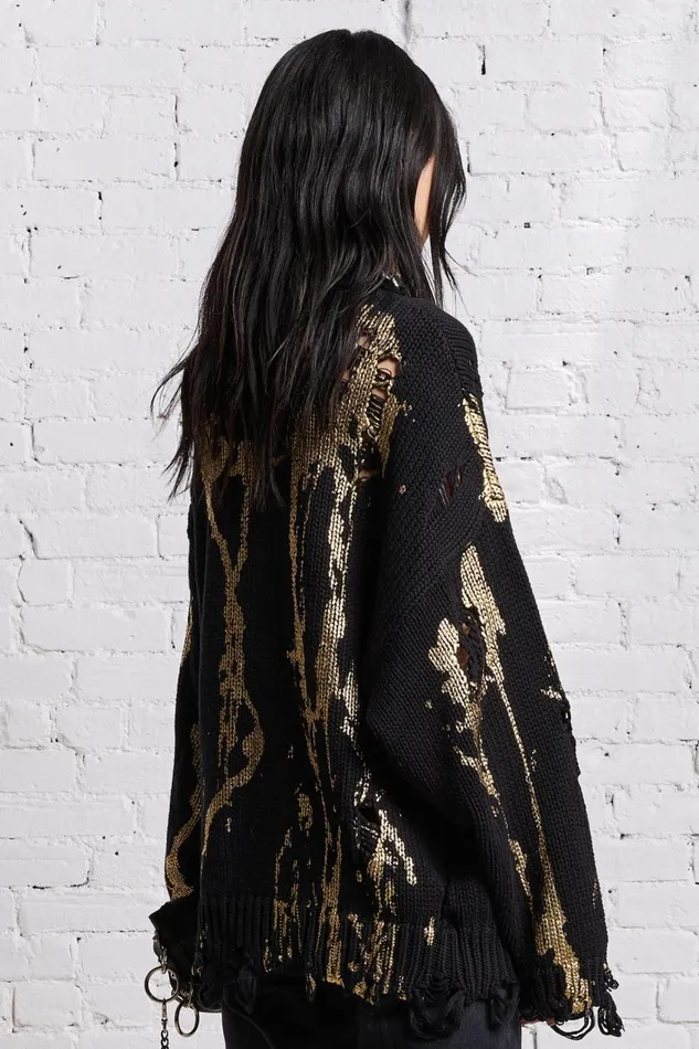 R13 Sale Women OVERSIZED SWEATER 8211 GOLD SPLATTERED BLACK