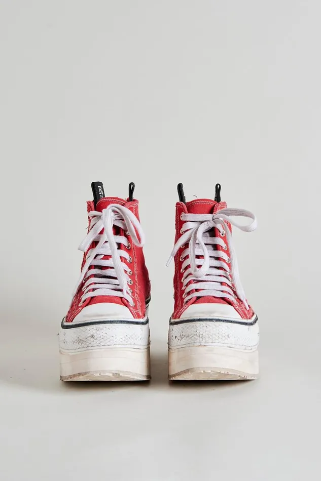 R13 Sale Women Platform High Top Sneakers 8211 Red Denim
