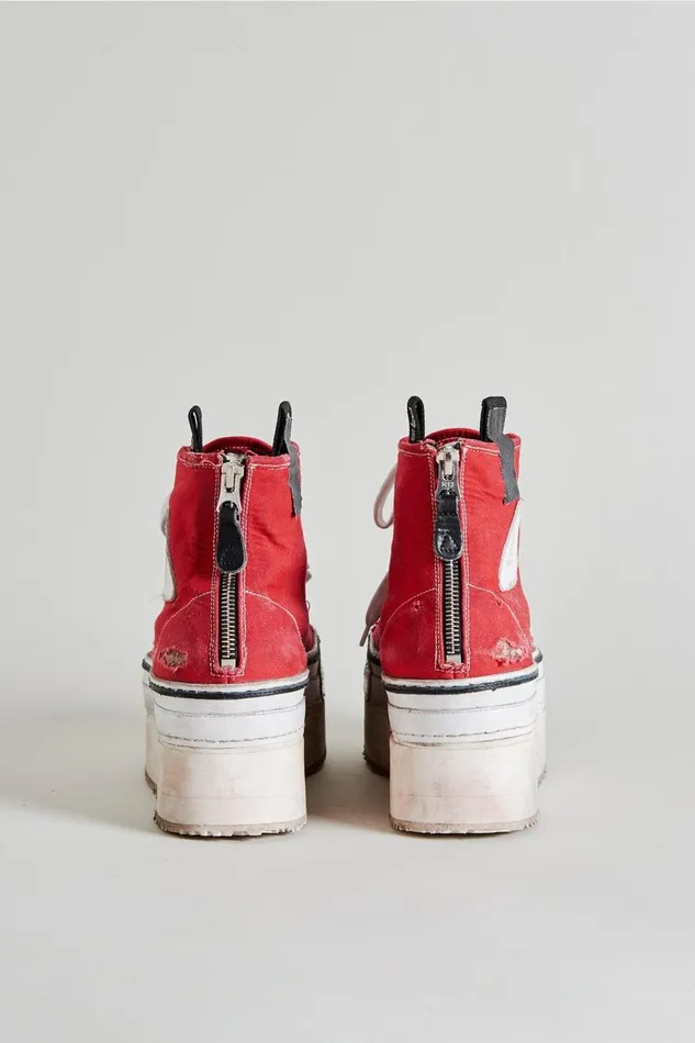 R13 Sale Women Platform High Top Sneakers 8211 Red Denim