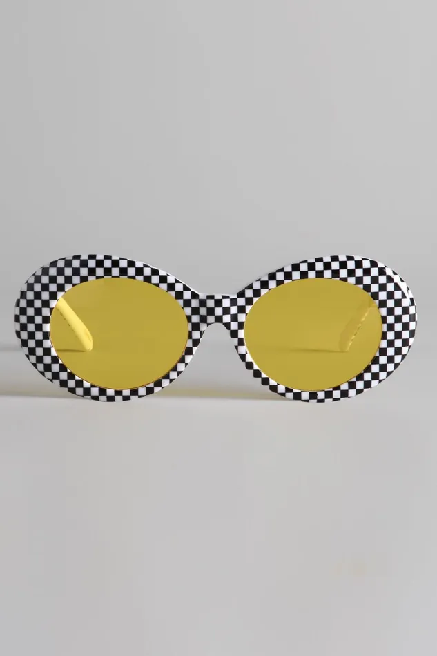 R13 Sale Women R13 SUNGLASSES 8211 CHECKER AND YELLOW
