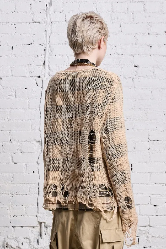 R13 Sale Women RELAXED OVERLAY CREWNECK 8211 CREAM AND BLACK PLAID
