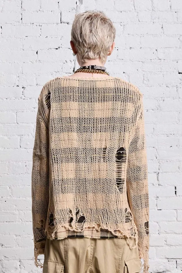 R13 Sale Women RELAXED OVERLAY CREWNECK 8211 CREAM AND BLACK PLAID