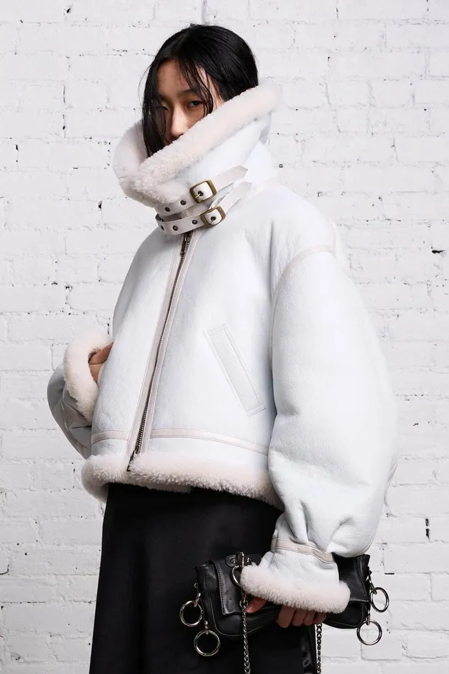 R13 Sale Women SHEARLING AVIATOR 8211 WHITE