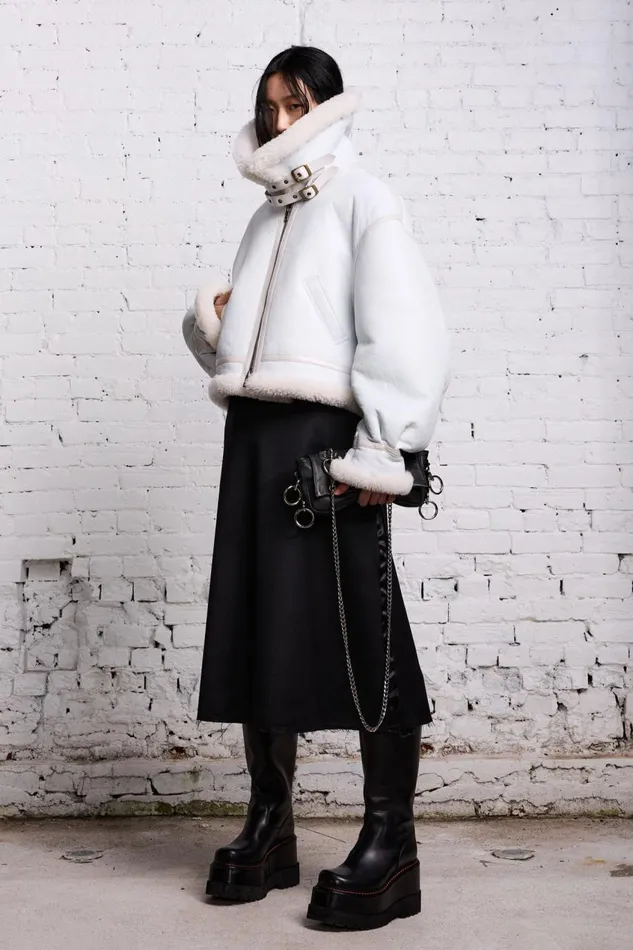 R13 Sale Women SHEARLING AVIATOR 8211 WHITE