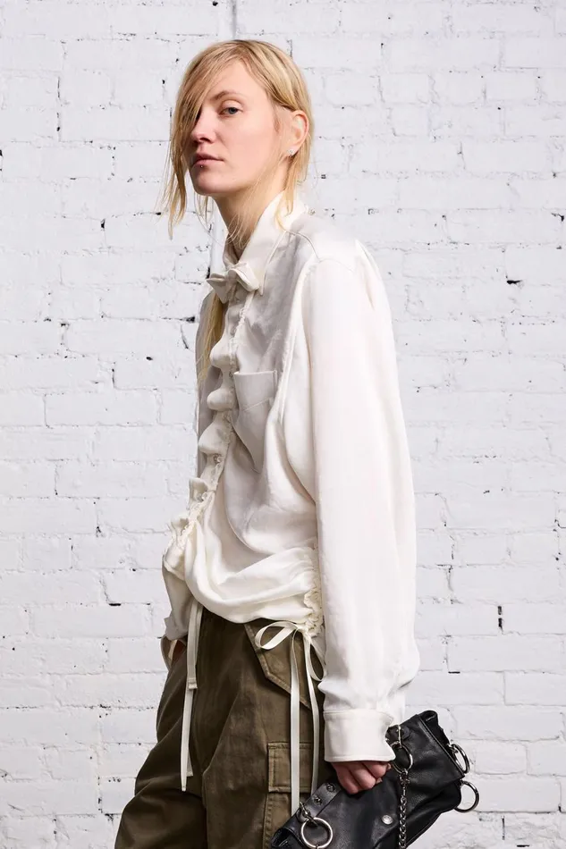 R13 Sale Women SHIRRED BOYFRIEND SHIRT 8211 WHITE