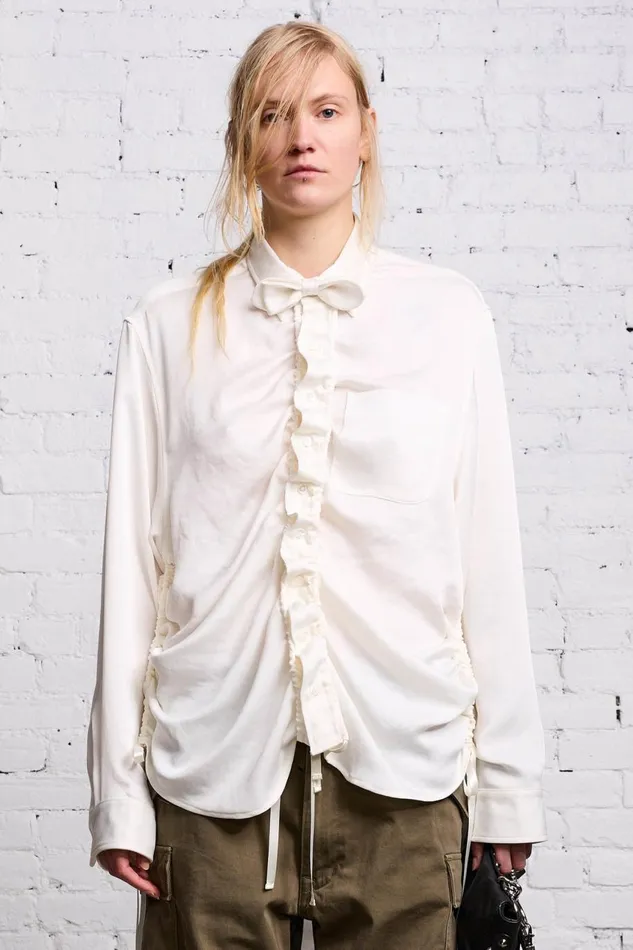 R13 Sale Women SHIRRED BOYFRIEND SHIRT 8211 WHITE