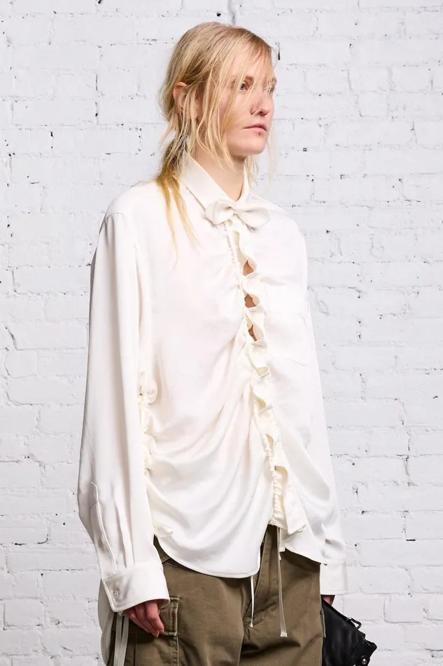 R13 Sale Women SHIRRED BOYFRIEND SHIRT 8211 WHITE