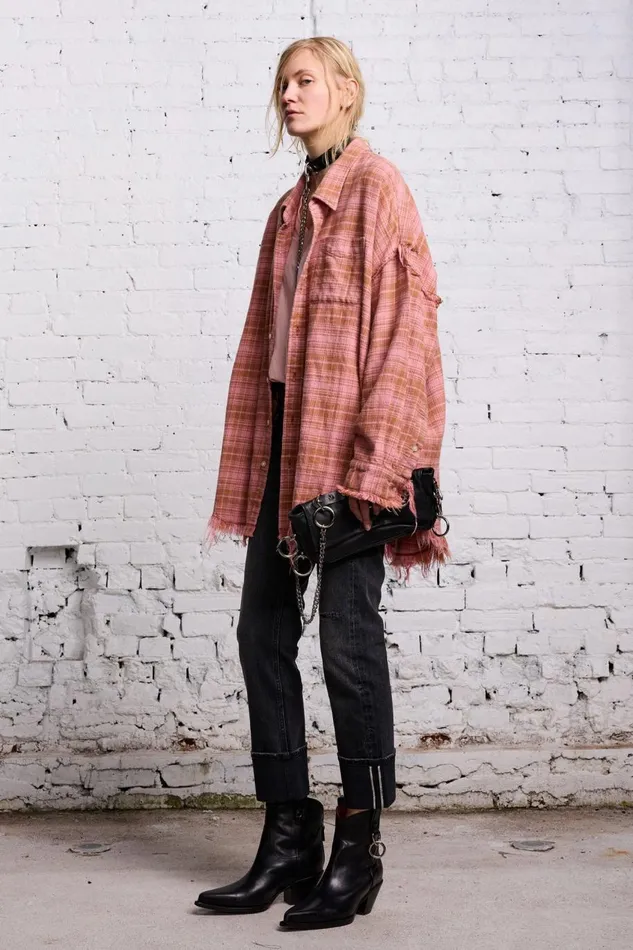 R13 Sale Women SHREDDED DROP NECK 8211 PINK OVERDYE