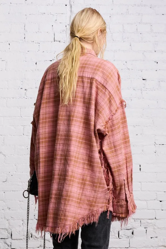 R13 Sale Women SHREDDED DROP NECK 8211 PINK OVERDYE