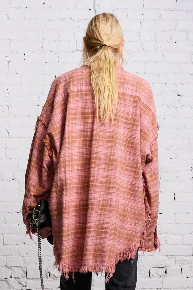 R13 Sale Women SHREDDED DROP NECK 8211 PINK OVERDYE