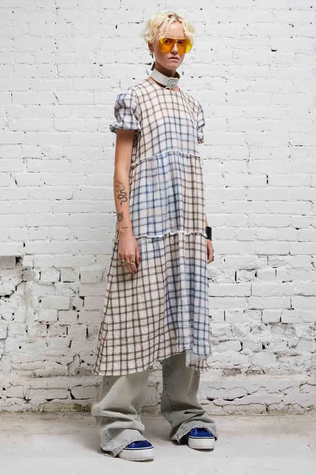R13 Sale Women SHREDDED RELAXED MIDI 8211 BLEACHED PLAID