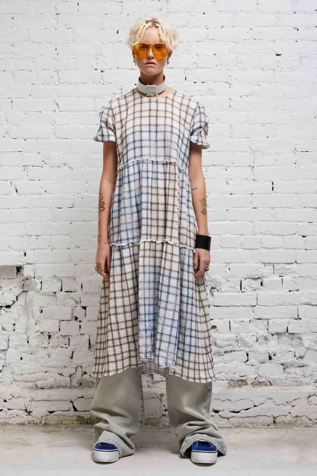 R13 Sale Women SHREDDED RELAXED MIDI 8211 BLEACHED PLAID