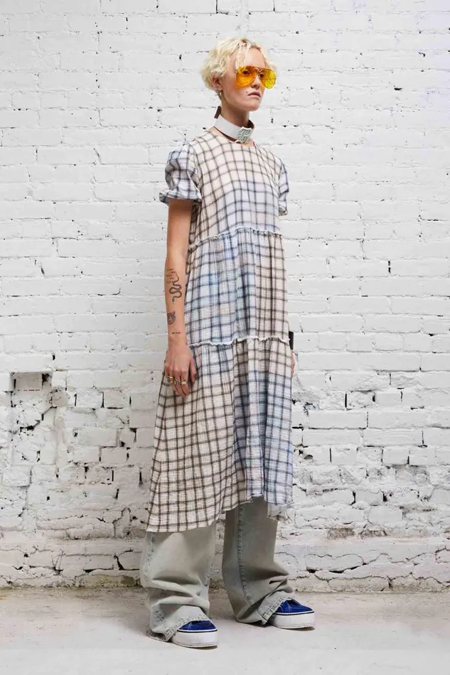 R13 Sale Women SHREDDED RELAXED MIDI 8211 BLEACHED PLAID