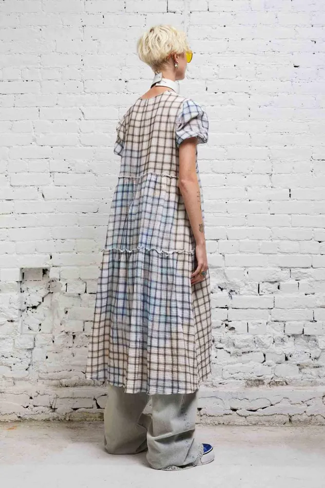 R13 Sale Women SHREDDED RELAXED MIDI 8211 BLEACHED PLAID