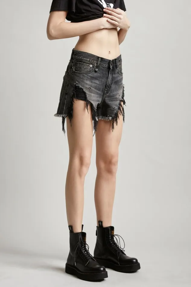 R13 Sale Women SHREDDED SLOUCH SHORT 8211 NILES BLACK