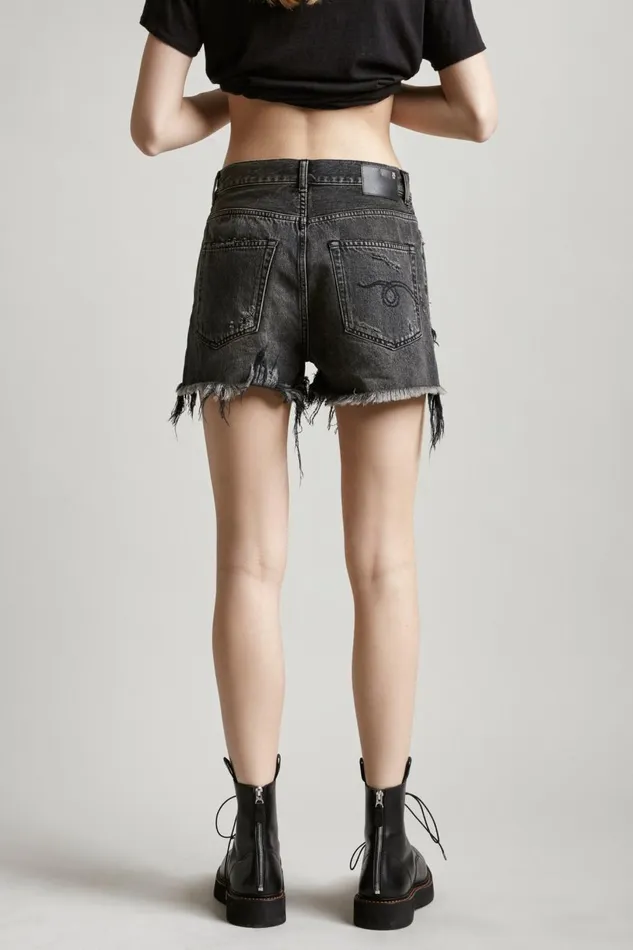 R13 Sale Women SHREDDED SLOUCH SHORT 8211 NILES BLACK