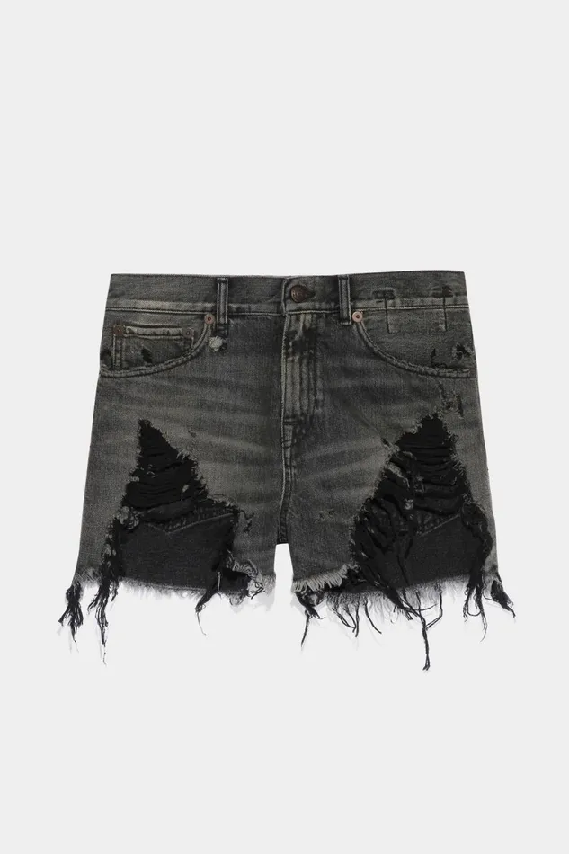 R13 Sale Women SHREDDED SLOUCH SHORT 8211 NILES BLACK