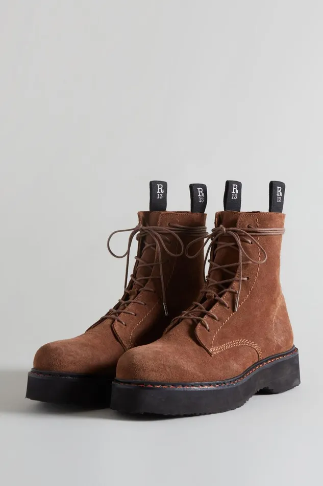 R13 Sale Women SINGLE STACK BOOT 8211 BROWN SUEDE